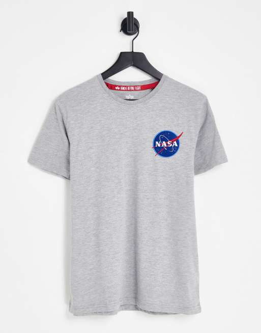 Alpha Industries - NASA - T-shirt met print van space shuttle op de rug in gemêleerd grijs