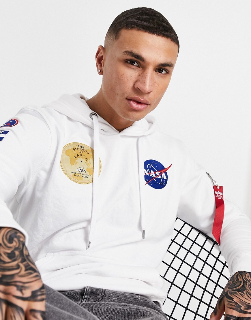 Alpha Industries NASA Voyager badge hoodie regular fit in white