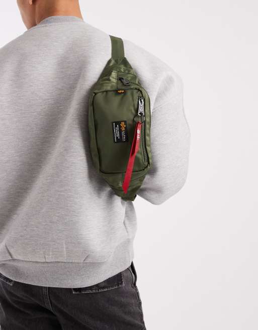Alpha Industries nylon bum bag with logo in khaki, 3 of 4