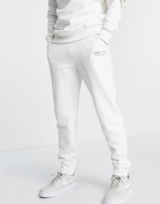 Alpha Industries Organics embroidered logo cuffed joggers in off white