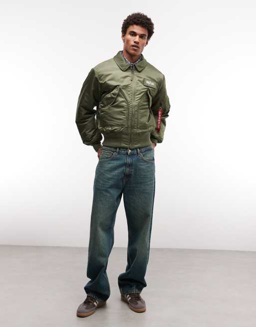 Alpha Industries patch detail bomber jacket in sage green, 2 of 5