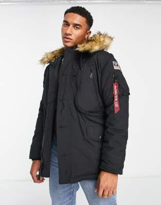 Alpha Industries Polar faux fur trim hooded parka in black