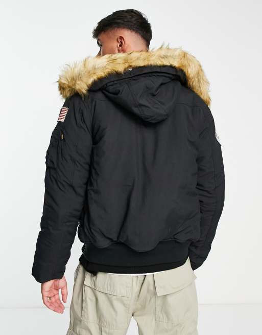 Alpha Industries - Polar SV - Bomber à capuche avec bordures en fausse fourrure - Noir, 2 de 4