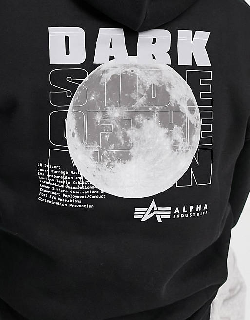 Alpha Industries reflective dark side back print hoodie in black | ASOS