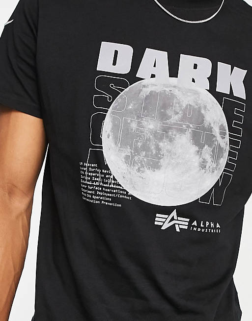 Alpha Industries reflective dark side print t-shirt in black | ASOS