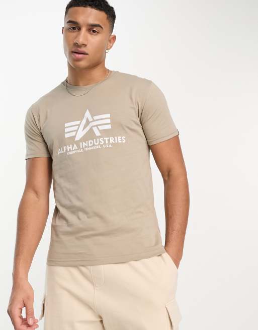 Alpha Industries - Sandfarvet basis-T-shirt med logo