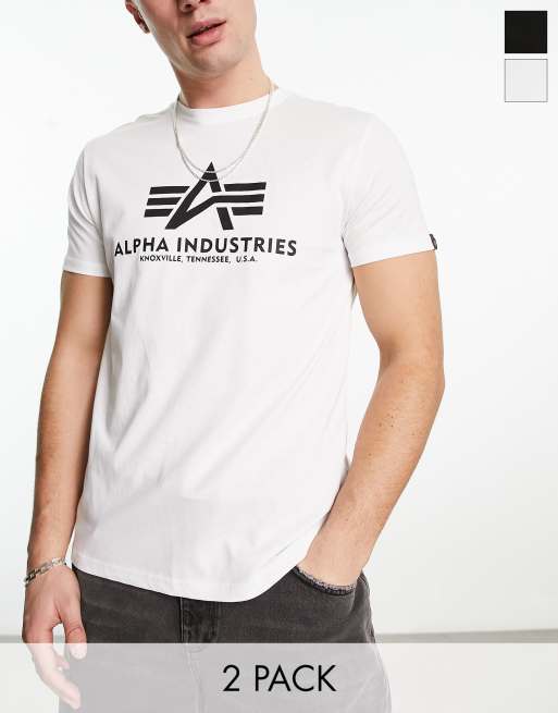 Alpha Industries - Set van 2 eenvoudige T-shirts met logo in zwart/wit