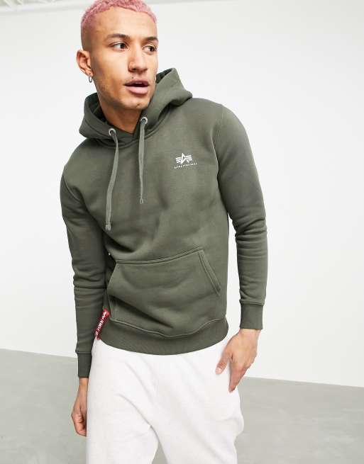 Alpha Industries small logo hoodie regular fit in dark olive | ASOS