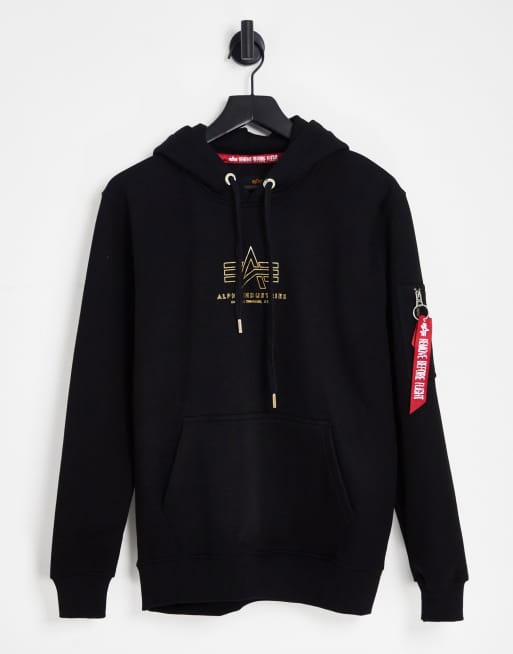 Alpha Industries - Sort hættetrøje med centralt logoprint i folie - Del af sæt 