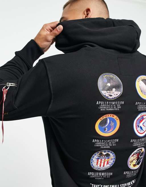 Alpha Industries - Sort hættetrøje med 'NASA Apollo Mission'-print på ryggen, 3 af 4
