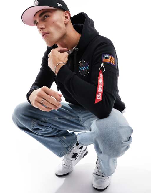 Alpha Industries space black print in shuttle hoodie with | ASOS back