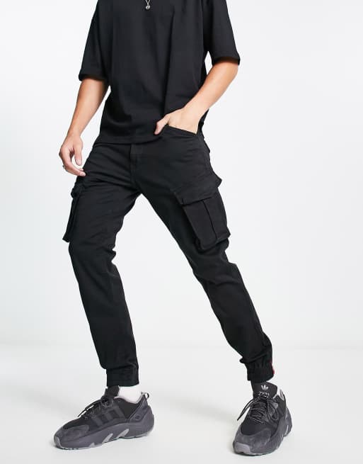 Alpha Industries – Spy – Czarne joggersy bojówki z diagonalu