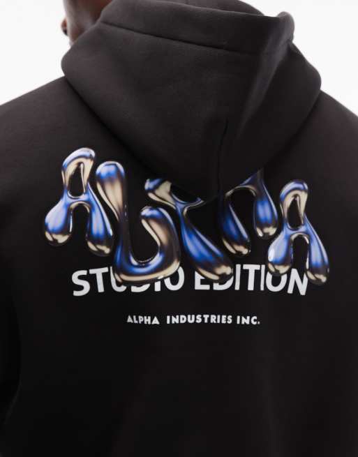 Alpha Industries – Studio Edition – Kapuzenpullover in Schwarz mit Logo, 5 von 5