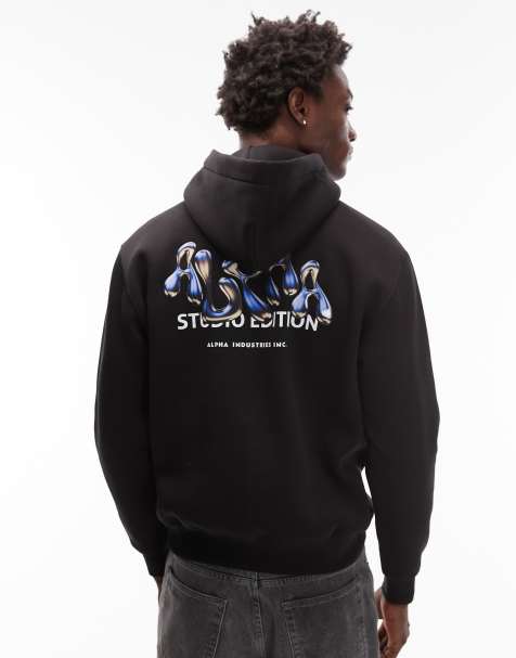 Alpha Industries - Studio Edition - Sort hættetrøje med logo - view 1