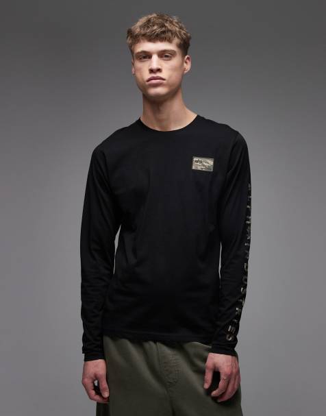 Alpha Industries – Svart t-shirt med långa ärmar och detalj framtill och på ärmen i 100% bomull - view 1