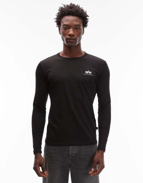 Alpha Industries – Svart t-shirt med liten logga och långa ärmar - view 1