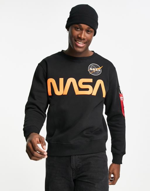 Alpha Industries - Sweatshirt met reflecterende oranje 'NASA'-print in zwart
