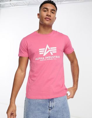 Alpha Industries logo basic t-shirt in pink - ASOS Price Checker