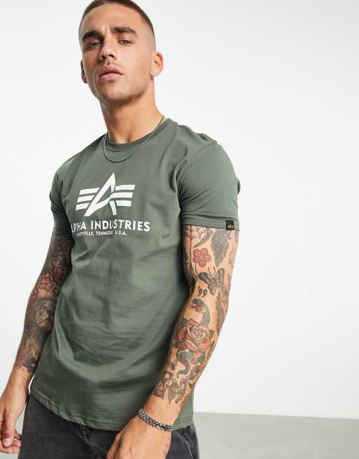 Alpha Industries - T-shirt colore verde oliva con logo sul davanti