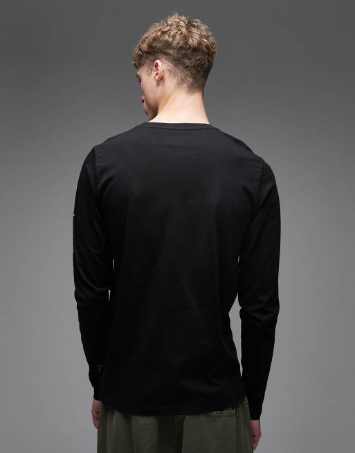 Alpha Industries - T-shirt en coton à manches longues avec détails sur le devant et les manches - Noir, 3 de 5