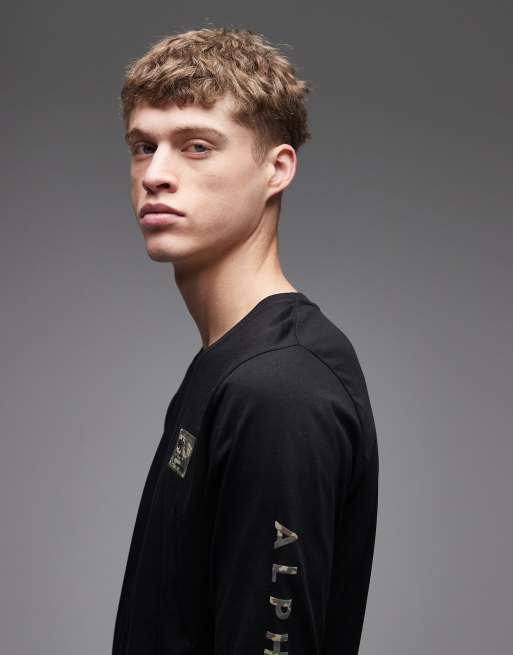 Alpha Industries - T-shirt en coton à manches longues avec détails sur le devant et les manches - Noir, 4 de 5
