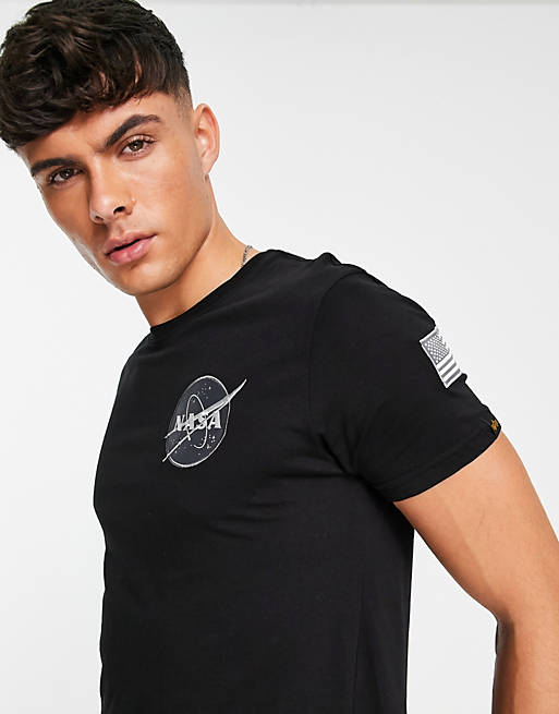 Alpha Industries – T-Shirt in Schwarz mit NASA-Raumschiff-Print auf dem  Rücken | ASOS