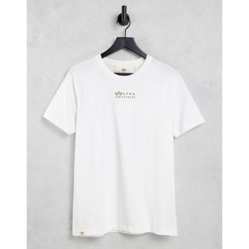 T-shirt e Canotte USG6K Alpha Industries - T-shirt in tessuto organico bianco sporco con logo centrale ricamato