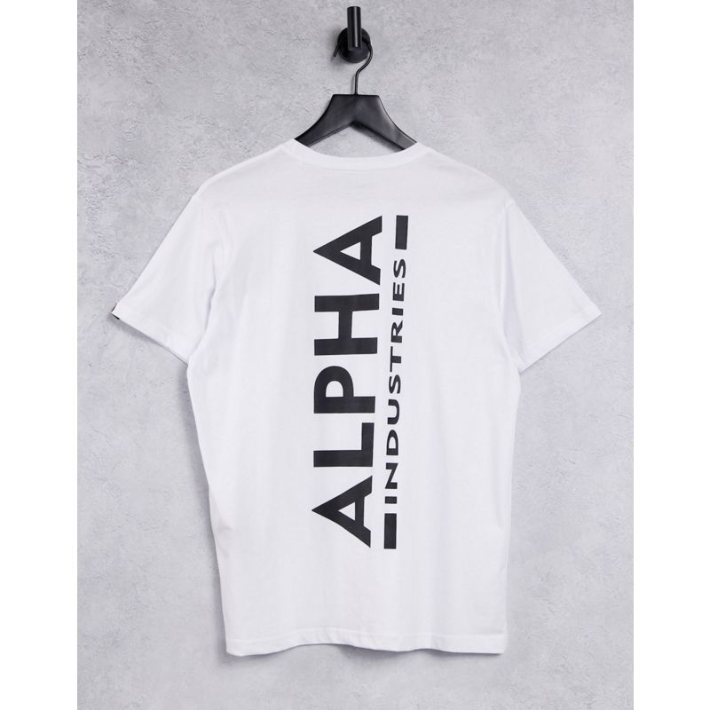 Alpha Industries - T-shirt vestibilità classica bianca con logo verticale grande sul retro
