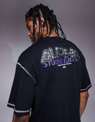 Alpha Industries t-shirt with bubble back print logo in black - view 1