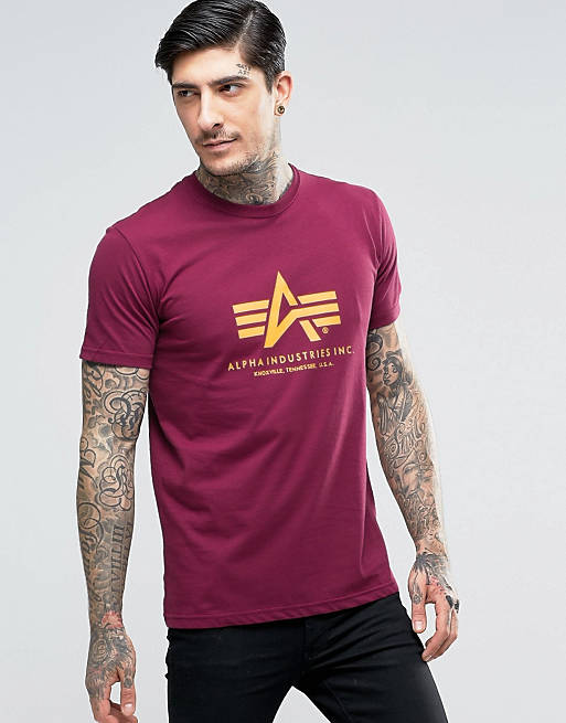 Alpha Industries T-Shirt With Logo In Regular Fit Burgundy | ASOS