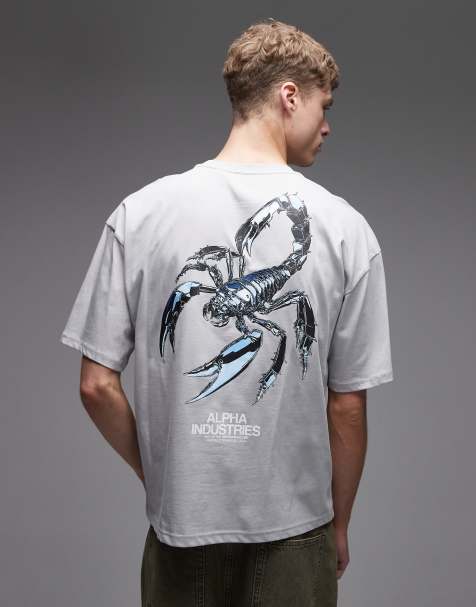 Alpha Industries t-shirt with scorpion back print in light grey