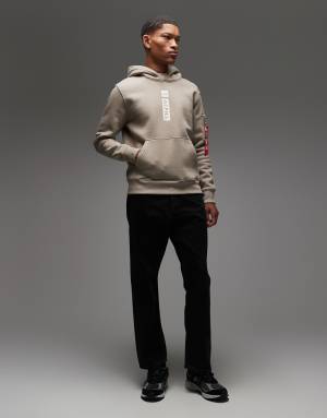 Alpha Industries tonal logo hoodie in stone