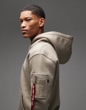 Alpha Industries tonal logo hoodie in stone