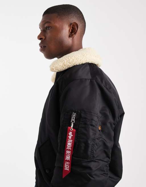 Alpha Industries - V-15 - Sort vendbar unisex-bomber-jakke med krave i imiteret lammeskind, 4 af 5
