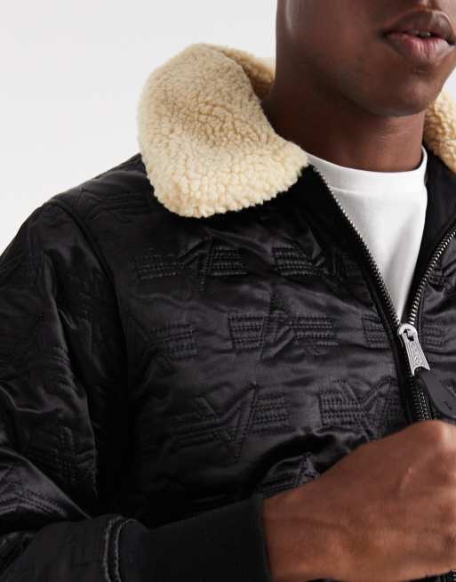 Alpha Industries - V-15 - Sort vendbar unisex-bomber-jakke med krave i imiteret lammeskind, 5 af 5