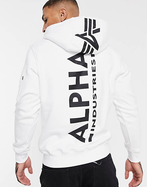 Alpha Industries vertical logo back print hoodie regular fit in white