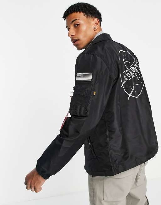 Alpha Industries - Veste d'entraîneur en nylon coupe classique avec écusson NASA bicolore dans le dos - Noir