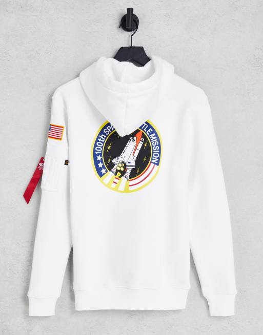 Alpha Industries – Vit huvtröja med NASA Space Shuttle-tryck baktill, 4 av 4