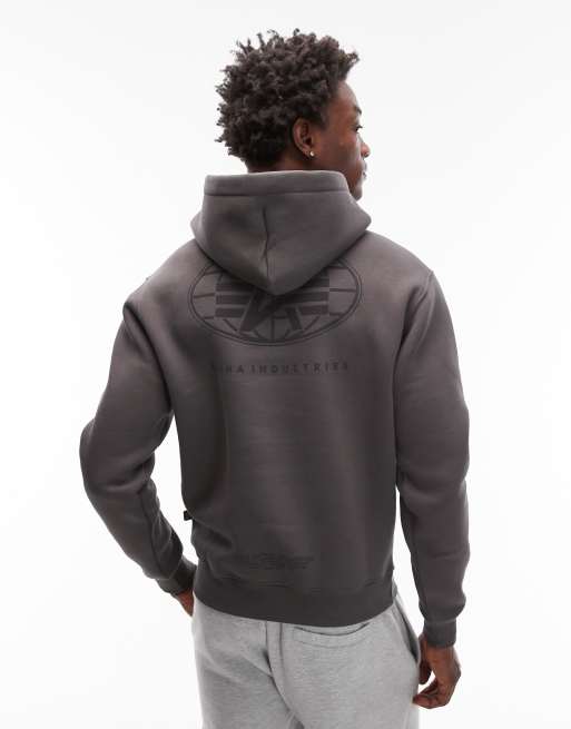 Alpha Industries – World – Kapuzenpullover in Grau mit Logoprint