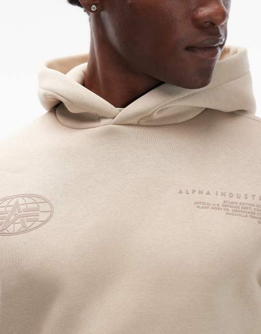 Alpha Industries – World Pack – Kremowa bluza z kapturem i nadrukiem z logo, 5 z 5