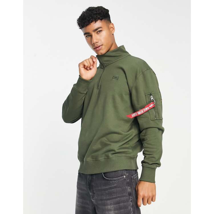 Alpha Industries in ASOS green X-Fit dark zip sweatshirt half 