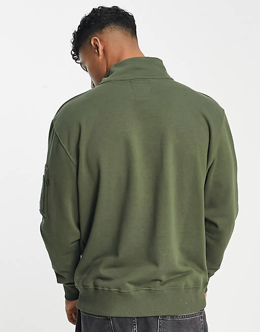 Alpha Industries X-Fit half zip sweatshirt in dark green | ASOS