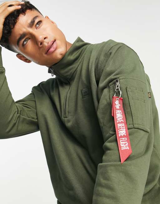 Alpha Industries X-Fit half | sweatshirt dark in zip ASOS green