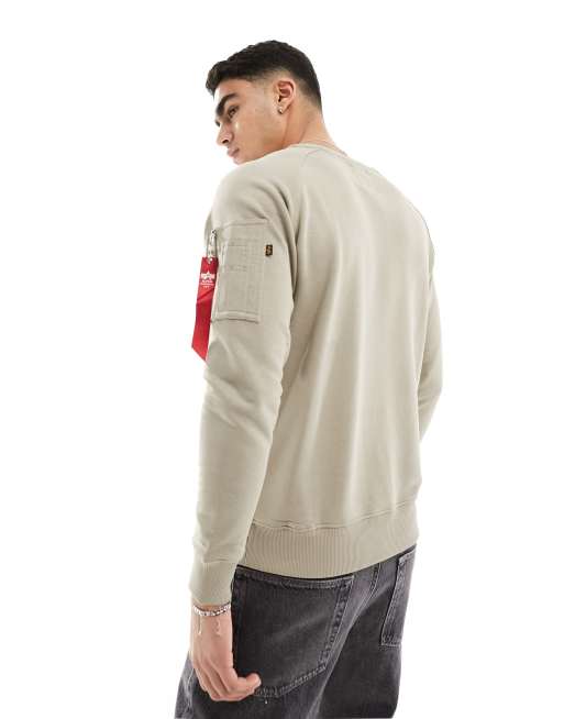 Alpha Industries - X-Fit - Vintage-sandfarvet sweatshirt med rund hals, 3 af 4