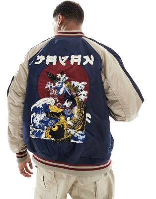 Alpha Japan souvenir printed bomber jacket in navy