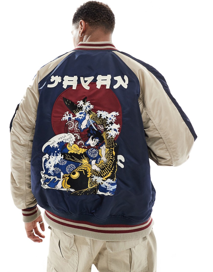 Alpha Japan souvenir printed bomber jacket in navy