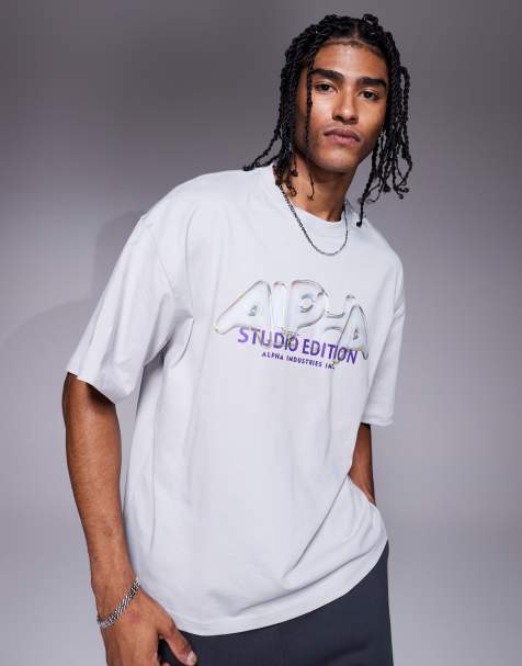 Alpha – Ljusgrå t-shirt med tryckt logga med bubblig text - view 1