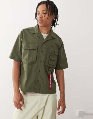 Alpha Industries Alpha logo safari shirt in khaki green