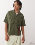 [Alpha Industries] Alpha logo safari shirt in khaki green L Dark olive