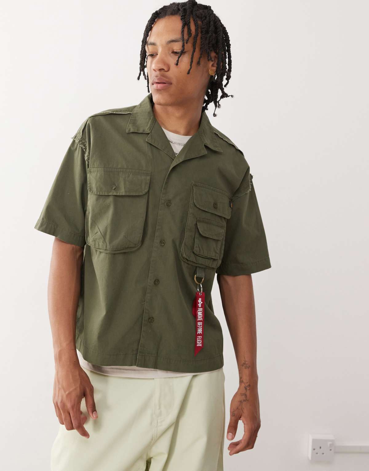 Alpha logo safari shirt in khaki green